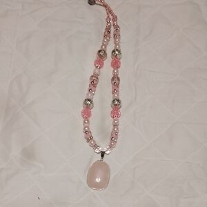 Chic Pink and Silver Beaded Necklace